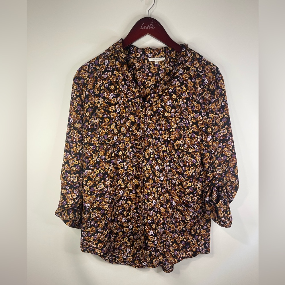 Maurice Floral Black and Brown button down blouse.‎